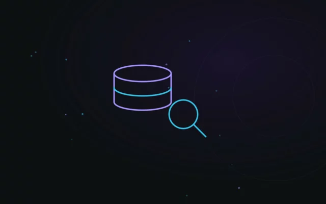 Illustration abstraite représentant une base de données MySQL analysée avec une loupe