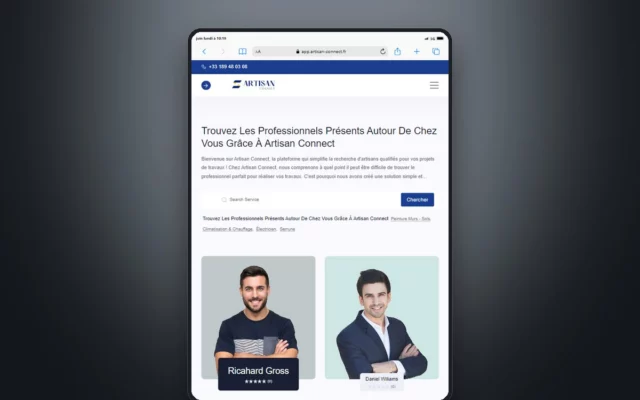 Aperçu du site Artisan Connect — Application
