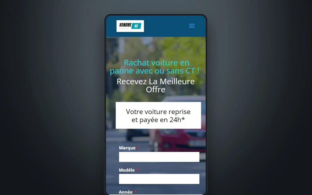 Aperçu du site Vendre ma voiture HS